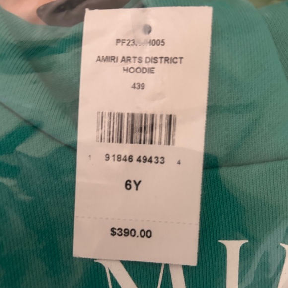 Designer Amiri Kids Teal & White Hoodie 6Y **NWT** - Picture 5 of 5